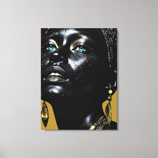 Goldene Eleganz: Schwarze Schönheit mit Schmuck Leinwanddruck (Vorderseite)