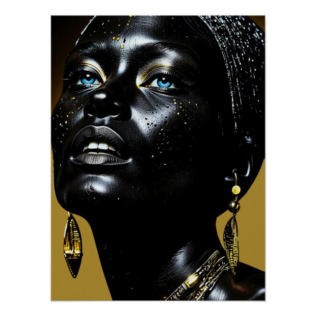 Goldene Eleganz: Schwarze Schönheit mit Schmuck Poster (Vorderseite)