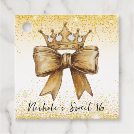 Goldene Eleganz: Sweet 16 Crown & Bow Glitzer Geschenkanhänger