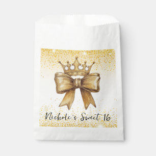 Goldene Eleganz: Sweet 16 Crown & Bow Glitzer Geschenktütchen