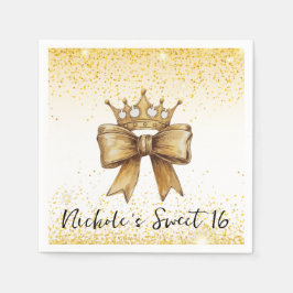 Goldene Eleganz: Sweet 16 Crown & Bow Glitzer Serviette