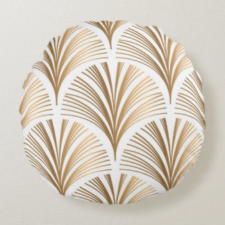 Goldene Elemente auf weißem Hintergrund. Vintage N Rundes Kissen