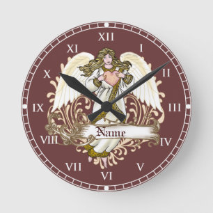 Goldene Engel-Herzuhr Runde Wanduhr