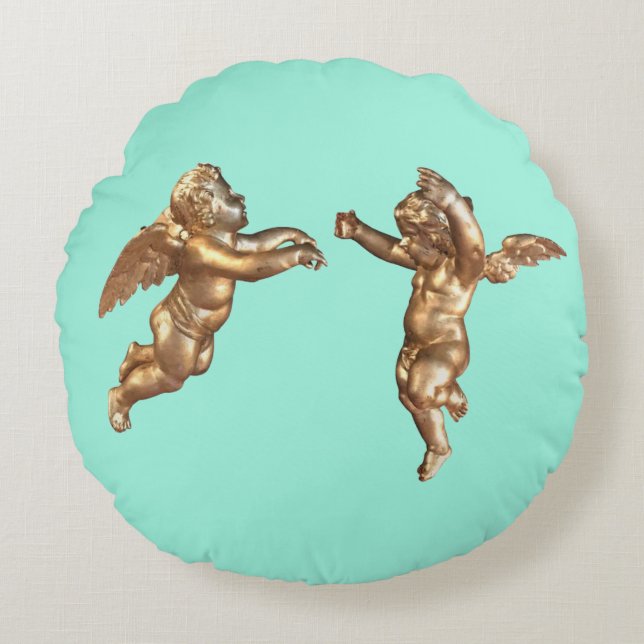 Goldene Engel Rundes Kissen (Vorderseite)