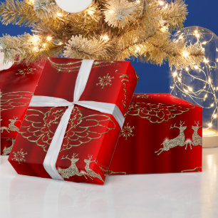 Goldene Engel und Fesseln Hirschrot Weihnachten Geschenkpapier