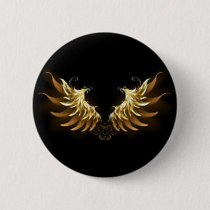 Goldene Engelsflügel auf schwarzem Hintergrund Button