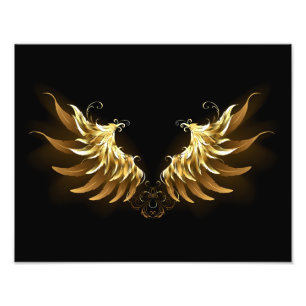 Goldene Engelsflügel auf schwarzem Hintergrund Fotodruck