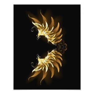 Goldene Engelsflügel auf schwarzem Hintergrund Fotodruck
