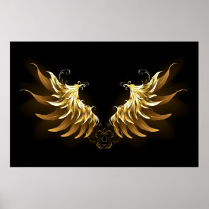 Goldene Engelsflügel auf schwarzem Hintergrund Poster