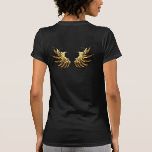 Goldene Engelsflügel auf schwarzem Hintergrund T-Shirt
