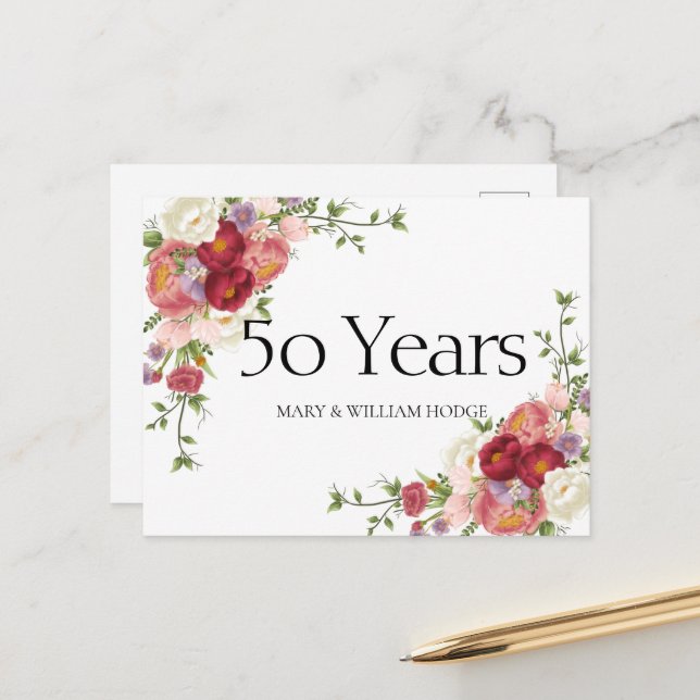 "Goldene Erinnerungen: 50 Jahre Liebe feiern" Postkarte (Vorderseite/Rückseite Beispiel)