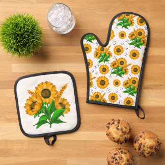 Goldene Ernte Weiße Küche Ofenhandschuh & Topflappen-Set