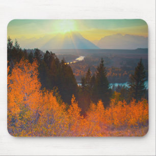 Goldene Espen oberhalb des Snake River bei Sonnenu Mousepad