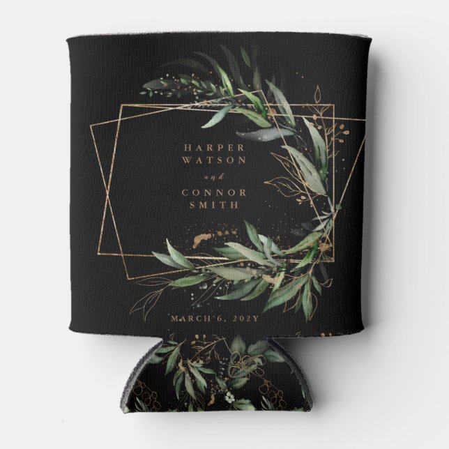 Goldene Eukalyptus Elegante Schwarze Hochzeit Dosenkühler (Vorderseite)