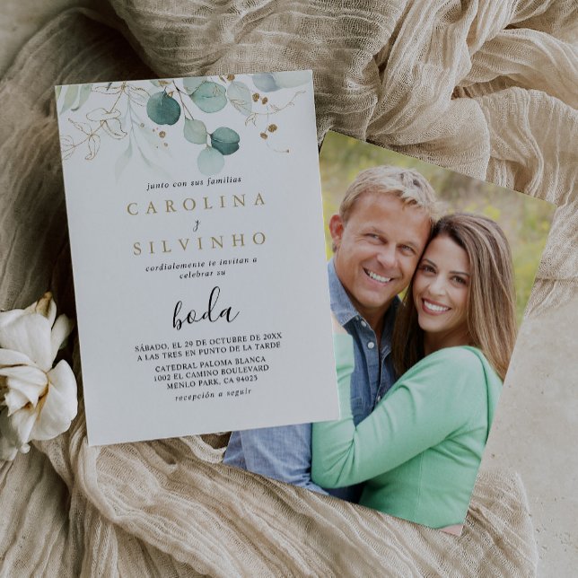 Goldene Eukalyptus-Kalligrafie Boda Wedding Einladung (Von Creator hochgeladen)