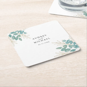 Goldene Eukalyptus-Leaf-Hochzeit Rechteckiger Pappuntersetzer