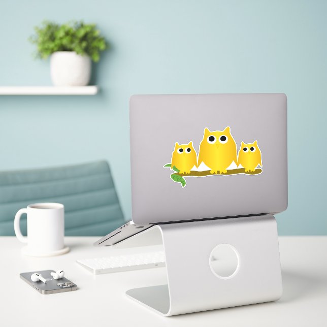 Goldene Eulen Design Aufkleber (Laptop auf Schreibtisch)