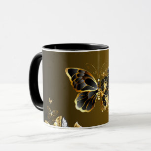 Goldene Euphonie – Schwarze und goldene Schmetterl Tasse