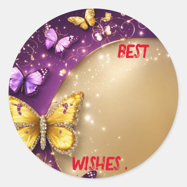 "Goldene Euphorie: Bezaubernde Schmetterlingsblick Runder Aufkleber (Vorderseite)