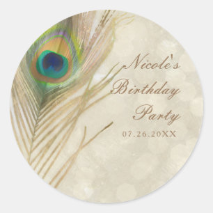 Goldene exotische Pfauenfeder Glam Party Favor Runder Aufkleber