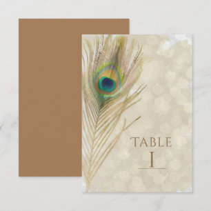 Goldene exotische Pfauenfeder Glam-Tischnummer-Kar Einladung