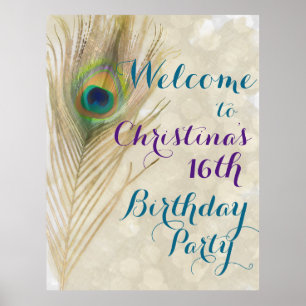 Goldene exotische Pfauenfeder Glamour-Party-Banner Poster
