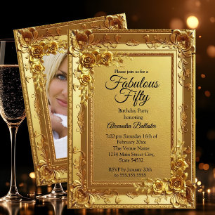 Goldene Fabelhafte Elegante Geburtstagsfoto Gold F Einladung