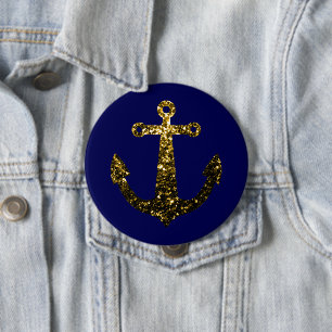 Goldene falsche funkelnde Glitter Anker navyblau Button