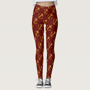Goldene falsche Funken Anker Sommer Muster dunkelr Leggings
