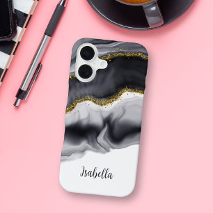 Goldene falsche Glitter Schwarz Personalisiert iPhone 16 Hülle