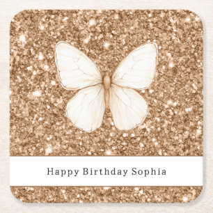 Goldene falsche Glitter Weiße Schmetterling Geburt Rechteckiger Pappuntersetzer