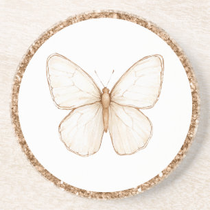 Goldene falsche Glitter Weiße Schmetterling Getränkeuntersetzer
