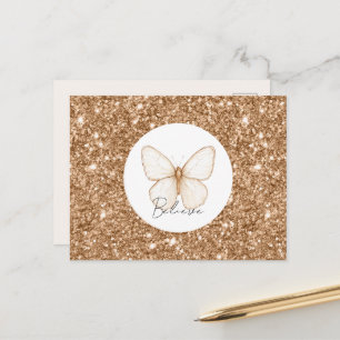Goldene falsche Glitter Weiße Schmetterling   Postkarte