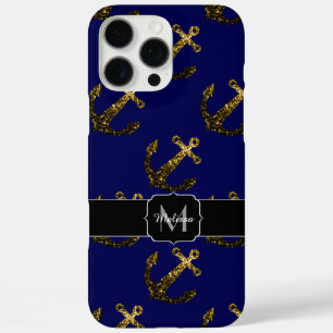 Goldene falsche Glitzer Anker Muster navy Monogram iPhone 16 Pro Max Hülle
