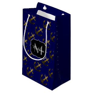 Goldene falsche Glitzer Anker Muster navy Monogram Kleine Geschenktüte