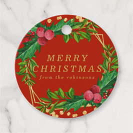 Goldene Familie Frohe Weihnachten Holly Glitzer Geschenkanhänger