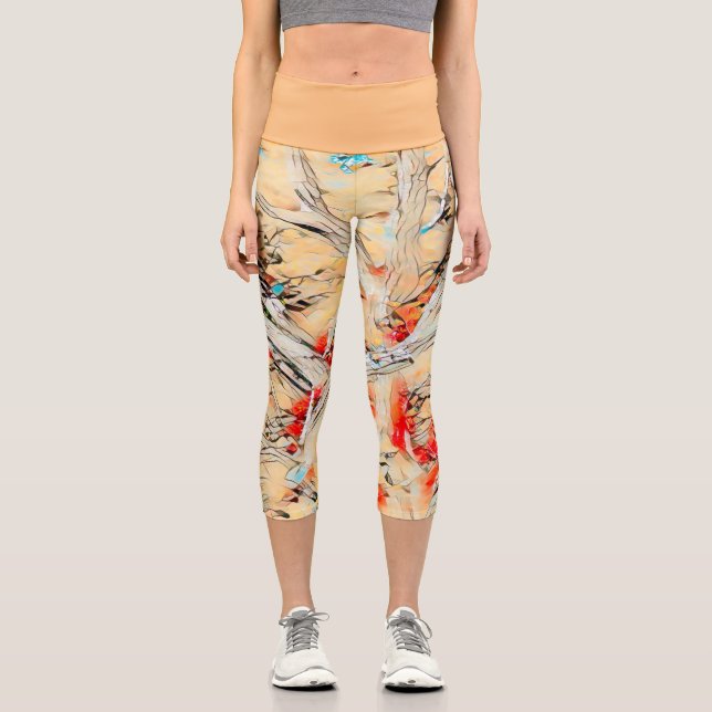 Goldene Farbe Abstrakt Capri Leggings (Vorderseite)