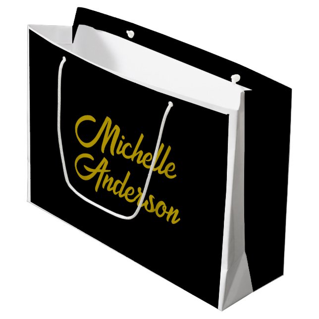Goldene Farbe Schwarzer Moderner Minimalistischer  Große Geschenktüte (Vorderseite Schrägansicht)