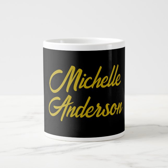 Goldene Farbe Schwarzer Moderner Minimalistischer  Jumbo-Tasse (Vorderseite)