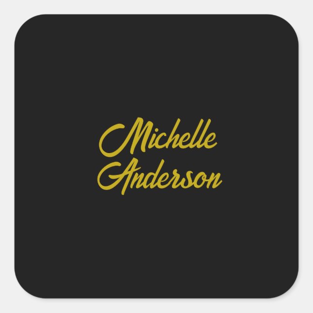 Goldene Farbe Schwarzer Moderner Minimalistischer  Quadratischer Aufkleber (Vorderseite)