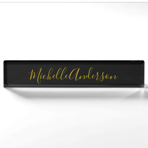 Goldene Farbe Schwarzes Modernes Minimalistisches  Namensplakette