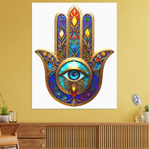 Goldene farbenfrohe Hamsa Türkis Saphir Drittes Au Leinwanddruck