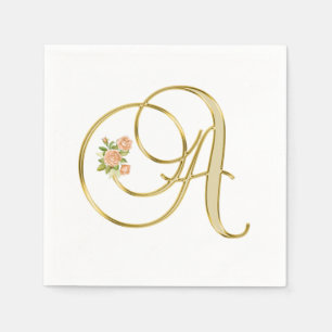 Goldene Farbflormonogramm Buchstabe A Serviette