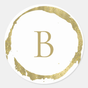 Goldene Faux-Folie Glitter Glanz Monogramm Maßanfe Runder Aufkleber