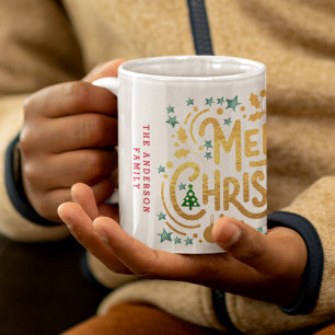 Goldene Faux-Folien Frohe Weihnachten Feiertagsfot Kaffeetasse