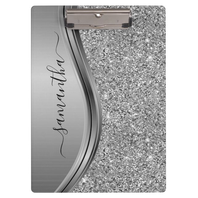 Goldene Faux-Glitter-Handschrift-Metall-Monogramm  Klemmbrett (Vorderseite)