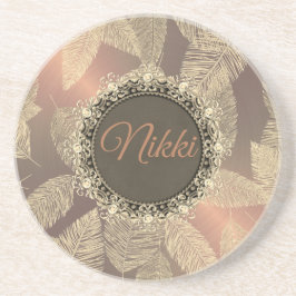 Goldene Federn auf Gold-Rose Personalisiert Getränkeuntersetzer