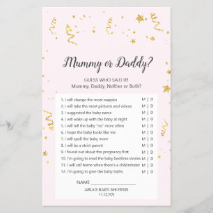 Goldene Feier auf Rosa Mummy oder Daddy-Spiel Flyer