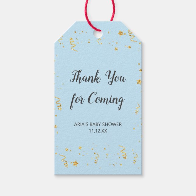 Goldene Feier zum Blue Baby Shower Fevor Geschenkanhänger (Vorderseite)