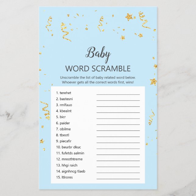 Goldene Feier zum Blue Baby Word Scramble Game Flyer (Vorne)